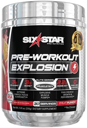 Pre Workout | Six Star PreWorkout Explosion | Pre Workout Powder for Men & Women | PreWorkout Energy Powder Drink Mix | Sports Nutrition Pre-Workout Products | Fruit Punch (30 Servings)