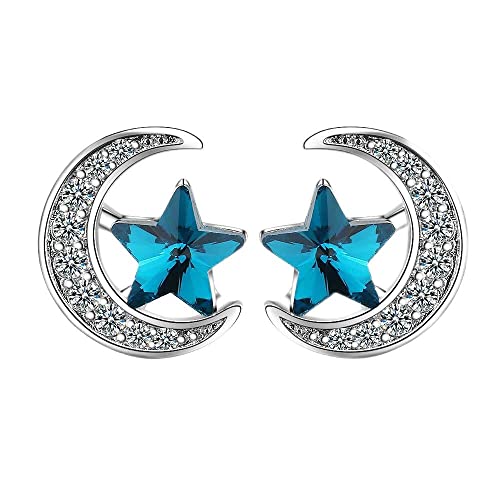 Puces d'oreilles lune étoile en argent 925 le cadeau poétique femme