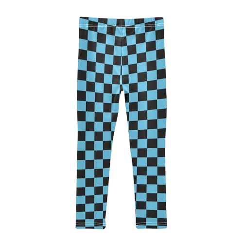 Girls' Athletic Leggings Ankle Length Yoga Dance Pants Kids Teen 4T Black Blue Checked2