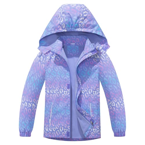 TURMIN Mädchen Regenjacke, Mit Fleece Gefütterter Regenmantel für Kinder Leichte Windjacke mit Kapuze Floral Bedruckte Jacken für 6–7 Jahre