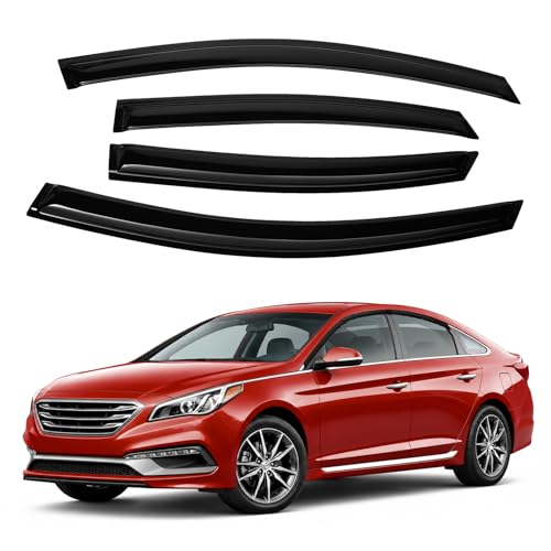 Image of Canvcle Sonata Rain Guards - Window Visors for Hyundai Sonata 2015-2019, Outside-Mount Tape-On Side Window Wind Deflectors for Hyundai Sonata Accessories, Vent Visors Shades Rainproof Black 4PCS