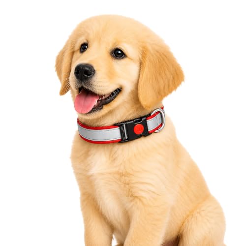 Image of Reflective Dog Collar, Quick Release Buckle, Adjustable Size | for 14-23 Kilograms Dogs (M, RED)