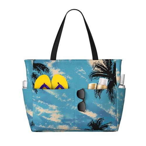 Hawaiian Print Large Beach Tote Bag Women Waterproof Sandproof Zipper Beach Tote Bag For Pool Gym Grocery Travel With Wet