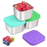 Qukaka Stainless Steel Snack Containers for Kids,7.2oz Easy Open Leak Proof Reusable Snack Box Container with Lids,Small Lunch Containers for Meal Prep,School,Picnic and Travel-3Pack
