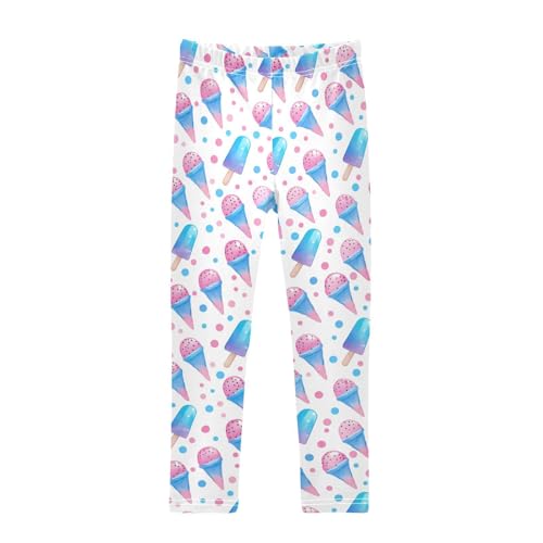 Girls Leggings Ice Cream Blue Pink Kids Length Leggings Pants Toddler Athletic Soft Tights Trousers 4T