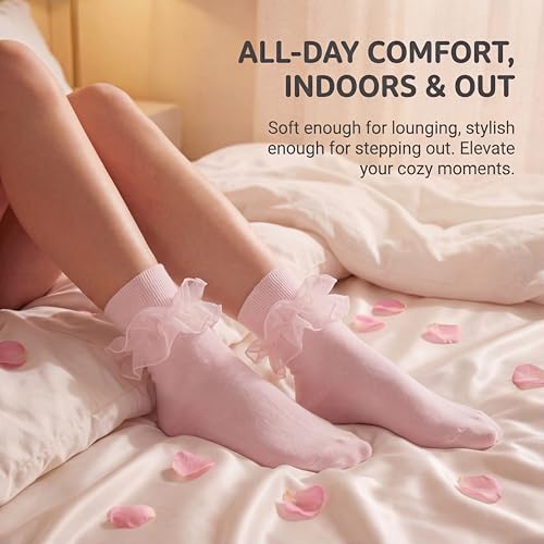 Image of Dicry Socks for Women, Big Ruffle Socks with Turn Cuff and Double Lace