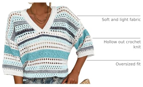 Image of Acelitt Crochet Tops for Women Summer Short Sleeve Sweater