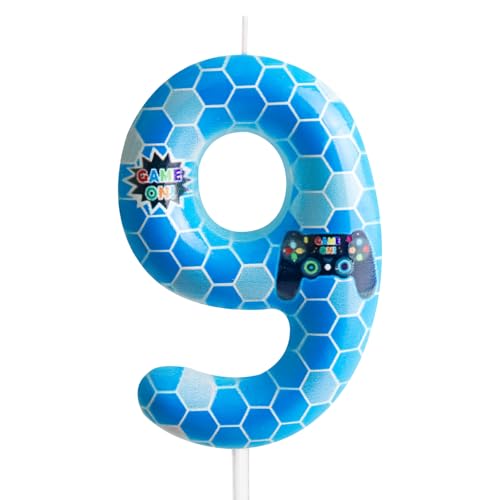 Image of Game Birthday Number 9 Candles,Gamepad Pattern Game Number 9 Birthday Candle,Happy Birthday Candle,Game Controller Theme Party Boy Girls Birthday Party Decorations