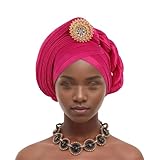 Glänzende Turban-Kappe für Damen, afrikanische Kopfbedeckung, Nigeria, Hochzeit, Party, Kopfbedeckung, rosarot, Einheitsgröße