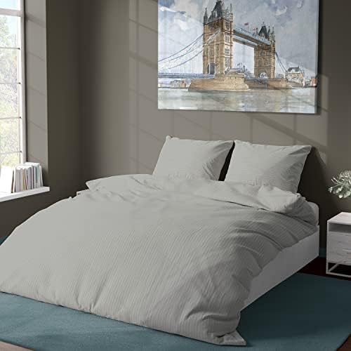 LivinEase Grey King Size Duvet Cover With 2 Pillow Cases  Satin Pinstripes Luxury 300 Threads Premium Hotel Quality Grey King Size Bedding REVERSIBLE Cotton Rich Grey Duvet Cover (Grey, King)