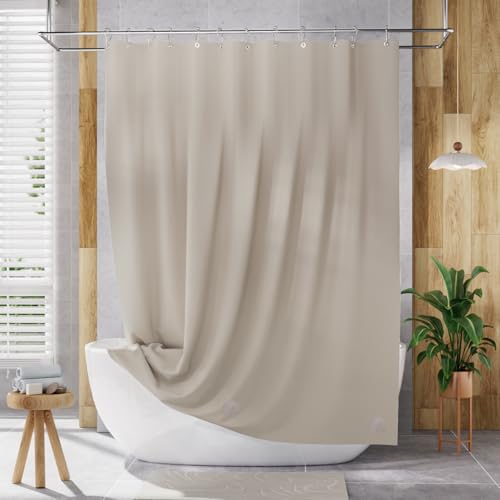 Image of AmazerBath Shower Curtain Liner, 72x72 Tan Shower Liner, Cute Plastic Shower Curtain Liners, Lightweight Waterproof PEVA Khaki Shower Curtains for Bathroom with Magnets and 12 Grommet Holes