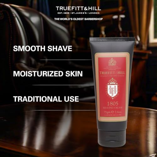 Truefitt & Hill Shaving Cream Tube - 1805 - Premium Glycerin-Based Lather, Smooth Glide, and Hydration for a Luxurious Shave - 2.65 oz