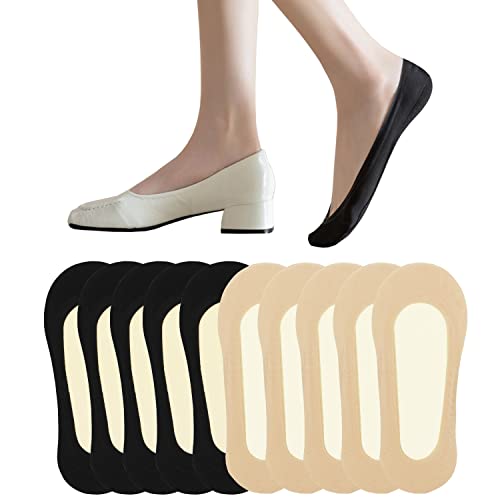 XTBPQMX No Show Non Slip Footies Socks Womens (10 Pairs) Nylon Ultra Low Cut Liner Invisible Socks for Heels Flats Lofers