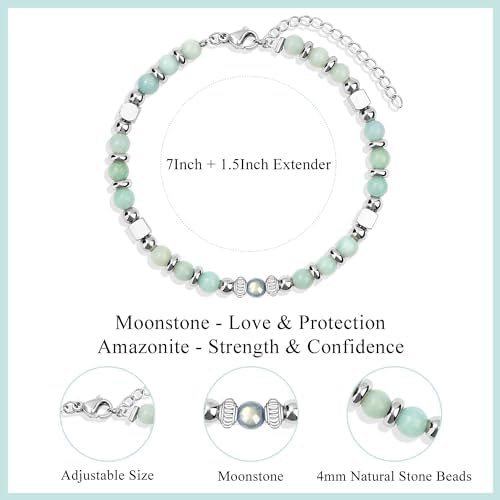 JoycuFF Mom Gifts, Christmas Birthday Gifts for Mom from Daughter Son, Valentines Mothers Day Ideas Present for Mother Mama Amazonite Moonstone Bracelets for Women - 4