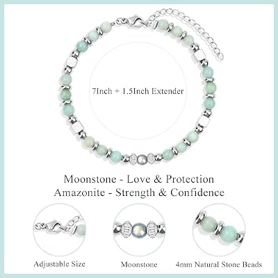 JoycuFF Gifts for Women Moonstone Bracelet Amazonite Colorful Imperial Jasper Stainless Steel Beads Bracelets, Mothers Day Birthday Christmas Valentines Graduation Gifts
