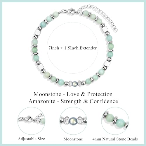 𝗚𝗶𝗳𝘁𝘀 𝗳𝗼𝗿 𝗪𝗼𝗺𝗲𝗻 𝗠𝗼𝗼𝗻𝘀𝘁𝗼𝗻𝗲 𝗕𝗿𝗮𝗰𝗲𝗹𝗲𝘁 Amazonite Colorful Imperial Jasper Stainless Steel Beads Bracelets, Graduation Mothers Day Christmas Birthday Gifts for Her Women3