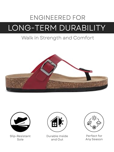 Image of HF JOURNEY Women's Cork Footbed Thong Sandal,Slip On Entry,(Size 36-41) PU, Casual Lounging Slipper, EVA Sole, Flat Heel, Anna Carina 2.0