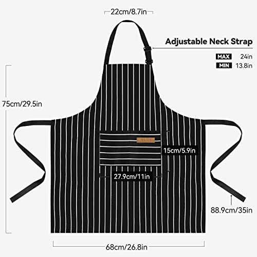 Nlus 2 Pack Cooking Aprons For Women With Pockets Adjustable Kitchen Bib Aprons For Women Men Chef, Black/White Stripe (Classic Black/White Stripes) #TOP2