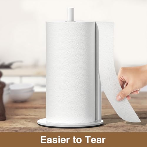 Image of Paper Towel Holder White Kitchen Roll Holder, Paper Towel Holder for Kitchen Roll Organize, Countertop Roll Dispenser with Weighted Base