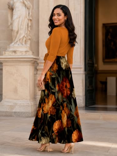 Image of Plus Size Maxi Dress for Women V Neck Flowy Dresses with Pockets for Wedding Guest Church