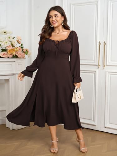 Women's Plus Size Milkmaid Dress Long Sleeve Square Neck Dress A-Line Flowy Maxi Wedding Guest Cocktail Formal Dresses2