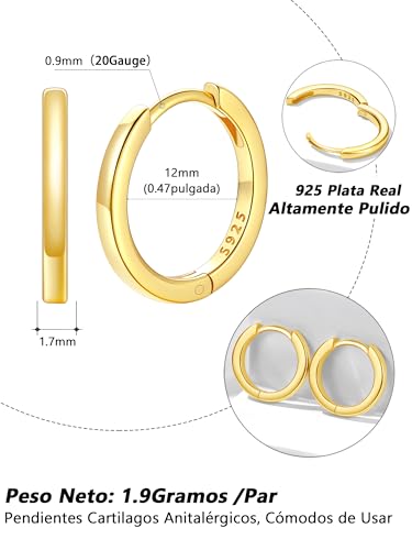 Pendientes Aros Plata 925 Silvora Combinables Uso Apilable Diario Aretes Oreja 5