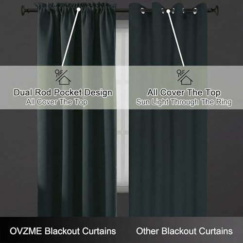 Image of Dark Green Blackout Curtains for Bedroom 72 Inch Length 2 Panels Set, Thermal Insulated Curtains for Living Room Nursery, Energy Saving Window Drapes for Patio French Door Front Door, 2x40Wx72L