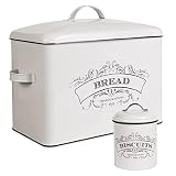 nonacasa Farmhouse Bread Box, Extra Large Bread Storage Container with Matching Biscuit Tin in White