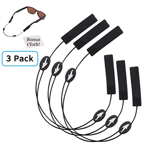 Adjustable Eyeglass Strap (3 Pack Shark Style) - No Tail Sunglass Strap - Eyewear String Holder - With Bonus Glasses Cleaning Cloth - 3 Pack #TOP1