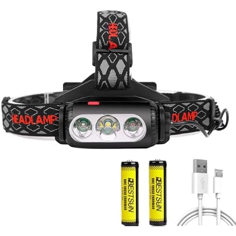 BESTSUN Red LED Head Torch, Rechargeable 2200 Lumens Headlight, Double Sided Green LED Head Lamp, COB Head Torch Waterproof Adjustable with 8 Modes for Camping Hiking Fishing Hunting Cover