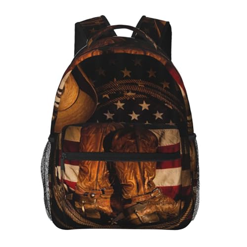 Sac à dos toile imprimée drapeau américain avec bottes cowboy vintage Noir
