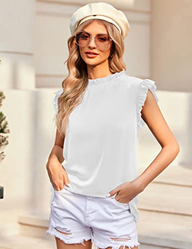 Hotouch Sleeveless Tops For Women Ruffle Cap Sleeve Work Blouses Dressy Halter Top White Large #TOP2