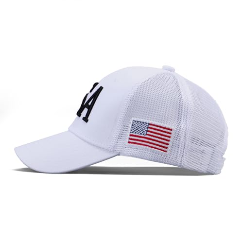 Image of USA Trucker Hat for Men & Women American Flag Cap Adjustable Baseball Cap Mesh Snap Patriotic 3D Embroidered Cap
