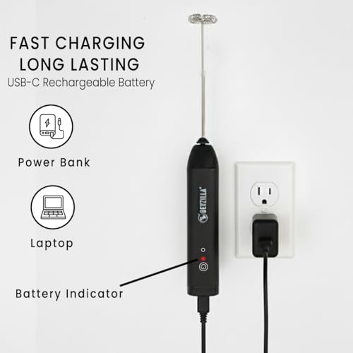 Image of Bevzilla Pack of 2 Rechargeable Electric Coffee Frother | 3-Speed with Type-C Fast Charging | One-Touch Operation for Coffee, Matcha & Milkshakes
