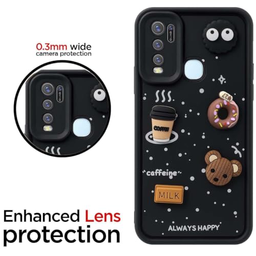 Image of Bintage Cute Fun Taddy Cartoon 3D Ball Bear Milk Donut Coffee Cup Silicon Case Full Body & Camera Protection Back Cover Compatible for Vivo Y50 - Black