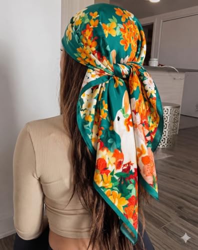 Image of Satin Square Head Scarf for Women, Floral Printed
