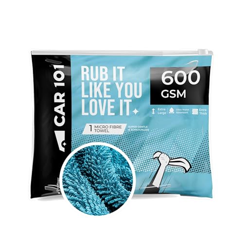 Image of CAR101 Microfiber Cloth - 1Pcs - 60x50 cm - 600 GSM - Blue | Multipurpose | Lint-Free | Superior Softness & High Absorbency | Microfibre Towels for Car, Bike & Household Cleaning