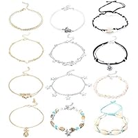 LOLIAS 12/15 Piezas Tobilleras para Mujer Cadena en Capas de Playa de Verano Pulsera Tobilleras con Encanto Ajustables Cadenas de Tobillo Boho Conjunto de Joyería para Pies