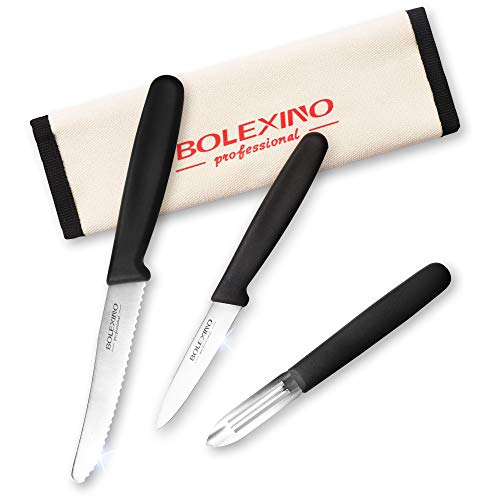 Professional 3 Piece Roll Knife Set, BBQ Knife Set, Knife Roll, Japanese Style Premium Stainless Steel Chef Knife Set, Kitchen Knife Set in One Set with Carrying Bag (Paring Knives Set)