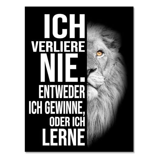wandmotiv24 Leinwand-Bilder Löwen, Größe 40x30cm, Hochformat, Löwe, ich verliere nie, Schwarz, Raub-Katze, Tiere, Motivation, Bild auf Leinwand, Kunstdruck, Wand-Bild, Dekoration Wohnung modern M0194