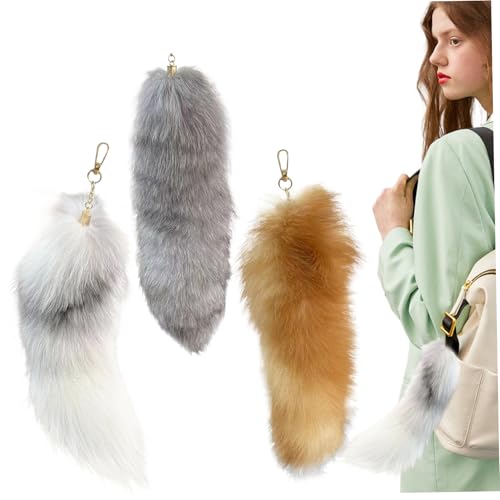 Porte-clés queue de renard lot de 3 couleurs idée cadeau originale pour ado et cosplay