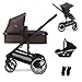 Deryan NOA Kinderwagen 3 in 1 Kinderwagenset bis 22 kg (0-4 jahre) mit Kindersitz I-SIZE 40-75 cm, Buggy Funktion, Liegeposition verstellbar, Große ausziehbare Verdeck, Aufblasbare Räder, Schokoladen