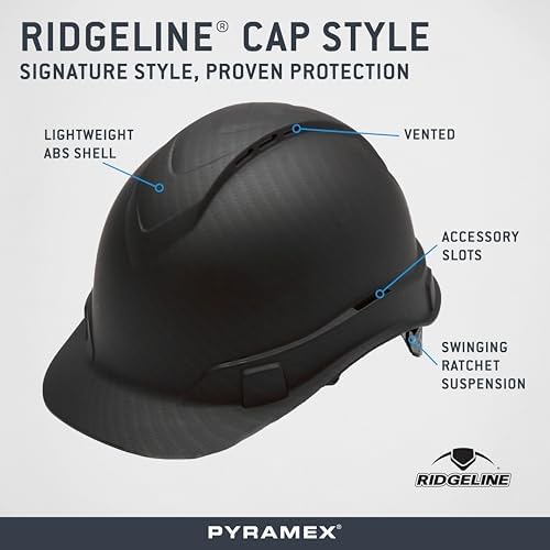 PYRAMEX Ridgeline Cap Style Hard Hat, Vented, 4-Point Ratchet Suspension, Black Graphite Pattern - Image 5