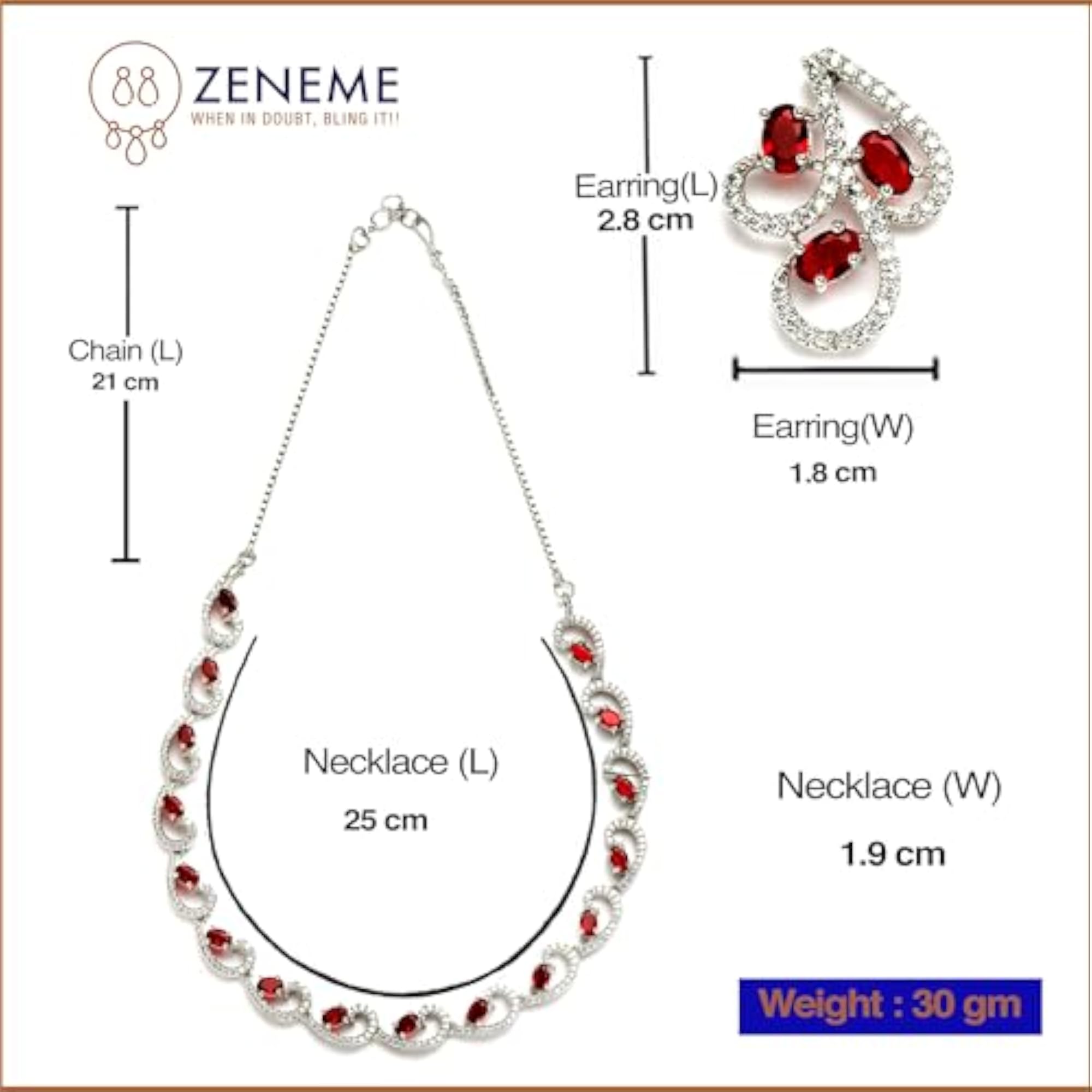 Rhodium-Plated Necklace & Drop Earrings Set with Cubic Zirconia