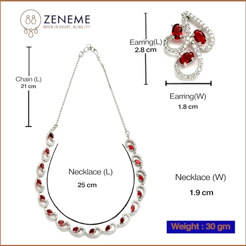 Rhodium-Plated Necklace & Drop Earrings Set with Cubic Zirconia