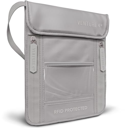 Image of VENTURE 4TH Neck Wallet for Women & Men - RFID Blocking Passport Holder for Travel, Hidden Neck Pouch with 6 Compartments, Slim Lightweight Travel Organizer with Adjustable Strap, Durable Nylon, Sleek