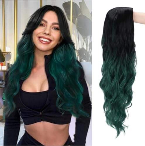 Black and Green Wig for Women Long Curly Wavy Wig Ombre Dark Green Wigs Middle Part Natural Looking Wig for Daily Party Use