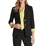 Tahari ASL Women's 2 Button Roll Sleeve Jacket, Black Windowpane, 4P