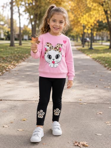 Image of RETSUGO Toddler Girls 2 Piece Outfits Long Sleeve Sweatshirt Leggings Pants Fall Winter Casual Clothes Sets 3‑8 Years