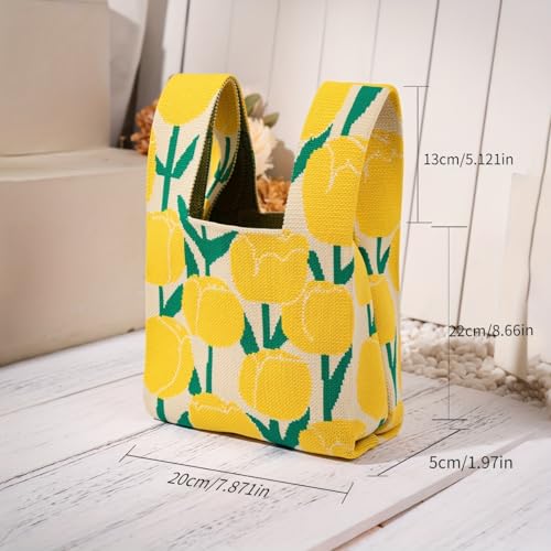 Image of Kawn Crochet Wrist Handbag for Women Wristlet Sleeve Knot Pouch Portable knitted breathable lightweight foldable Casual Small Purse Cute Tote Bag For Shopping, Dating, Travel